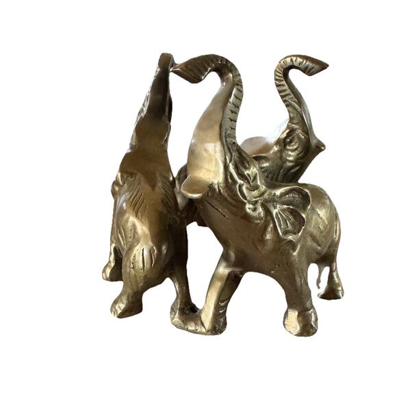 Unbranded Other - Three Brass Elephants 4” Tall Trucks Up Marching In Circle